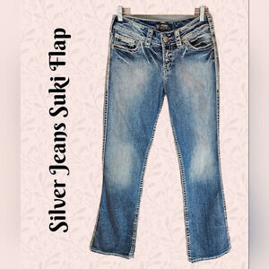 Silver Jeans Womens Sz 28x31 Suki Flap Pocket Stitching Silver Button Med Wash